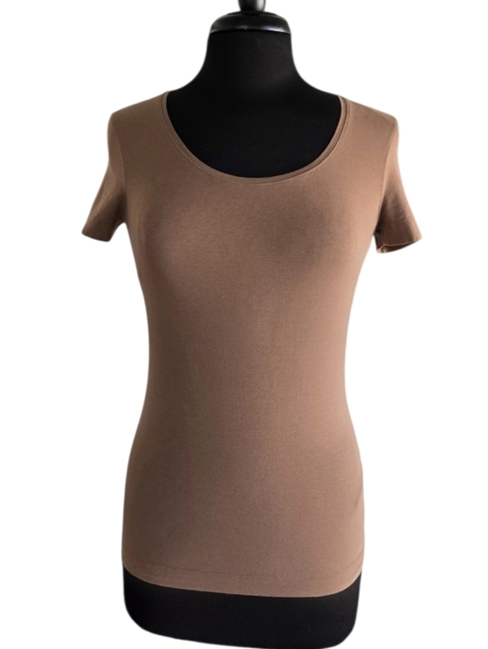 Escada Tops - Escada Y2K Baddie Short Sleeve Scoop Neck Top Mocha Brown Strechy Tee